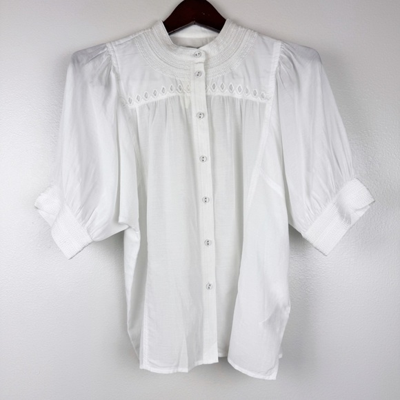 Madewell Puff-Sleeve Band-Collar Lightweight Shirt White Size 4/S NWT - Picture 4 of 9